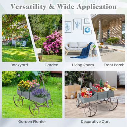 Wooden Wagon Plant Bed with Metal Wheels for Garden Yard Patio, Gray Plant Stands at Gallery Canada