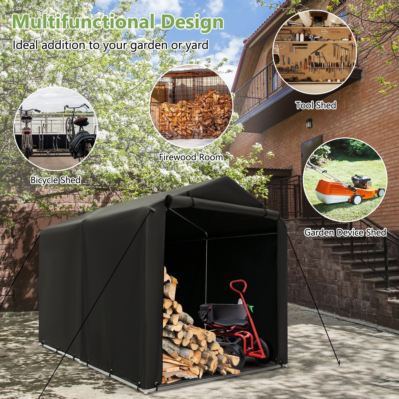 7 x 5.2FT Storage Shelter, Bike Tent With Waterproof Cover, Gray Carports at Gallery Canada