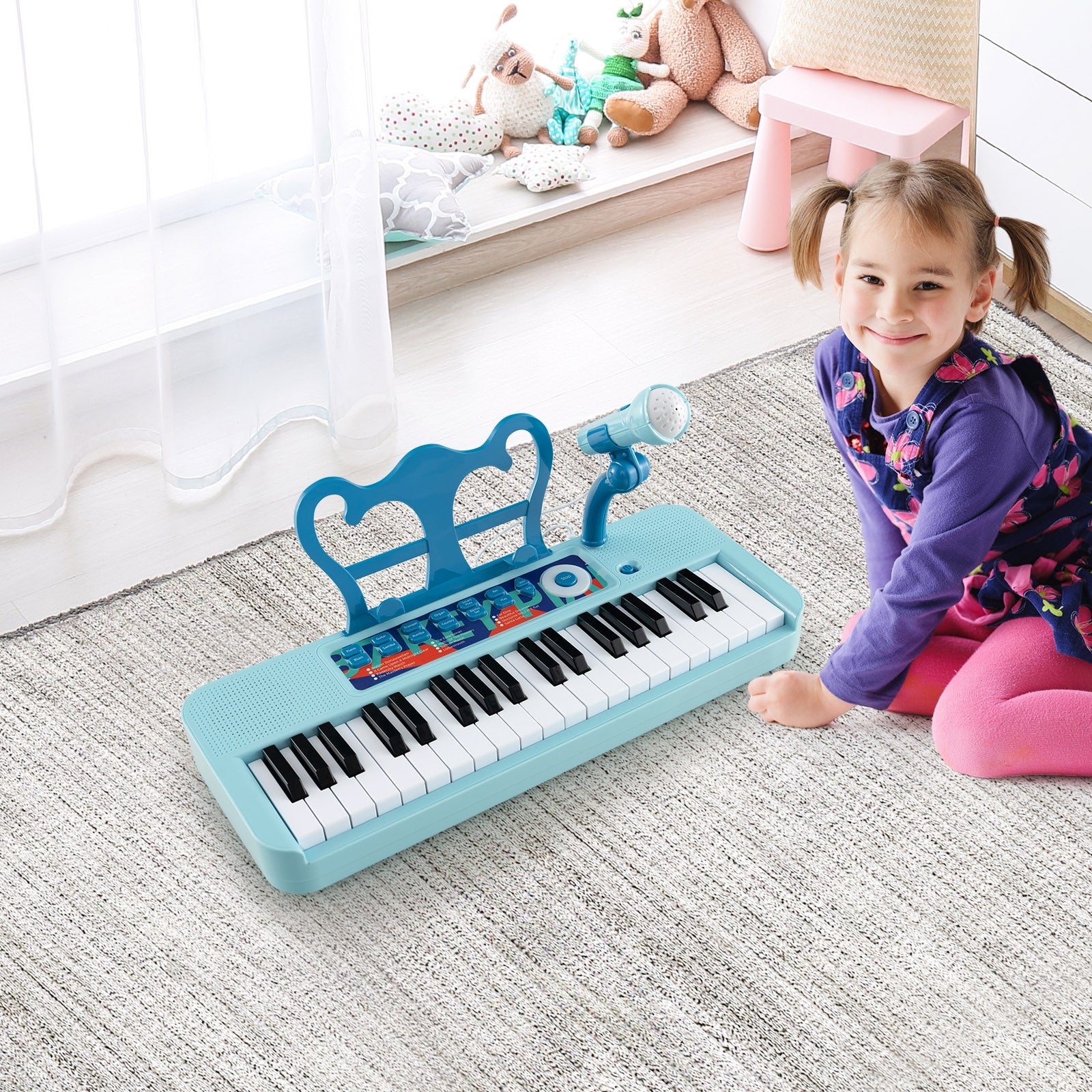 Kids Piano Keyboard 37-Key Kids Toy Keyboard Piano with Microphone for 3+ Kids, Blue Pianos & Keyboards at Gallery Canada