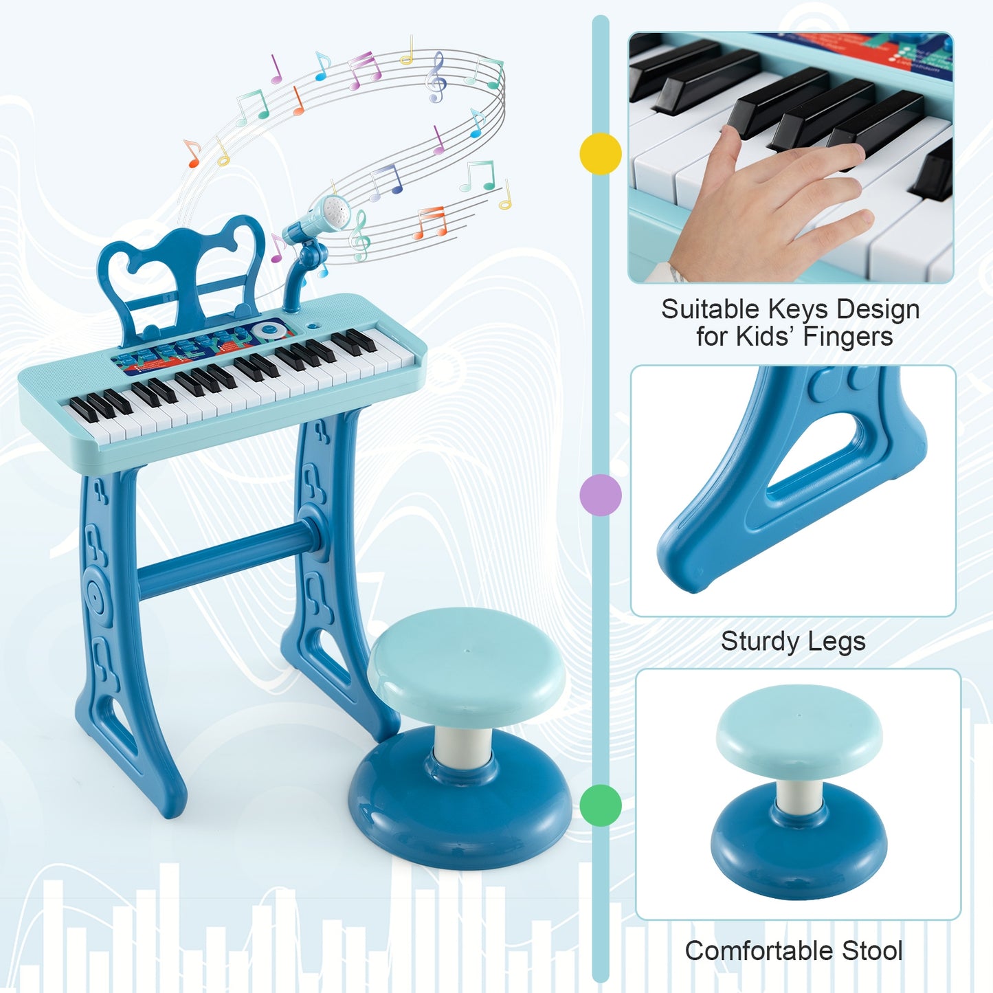 Kids Piano Keyboard 37-Key Kids Toy Keyboard Piano with Microphone for 3+ Kids, Blue Pianos & Keyboards at Gallery Canada