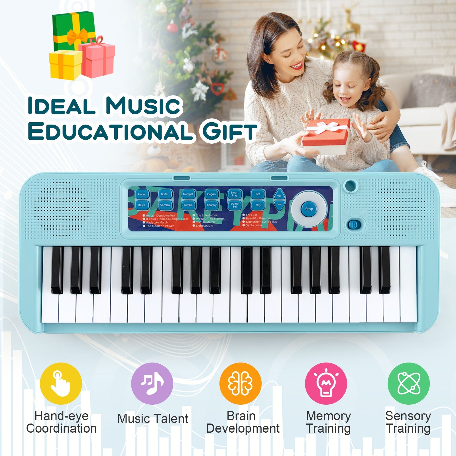 Kids Piano Keyboard 37-Key Kids Toy Keyboard Piano with Microphone for 3+ Kids, Blue Pianos & Keyboards at Gallery Canada