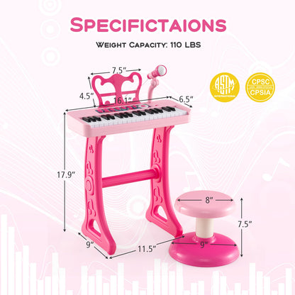 Kids Piano Keyboard 37-Key Kids Toy Keyboard Piano with Microphone for 3+ Kids, Pink Pianos & Keyboards at Gallery Canada