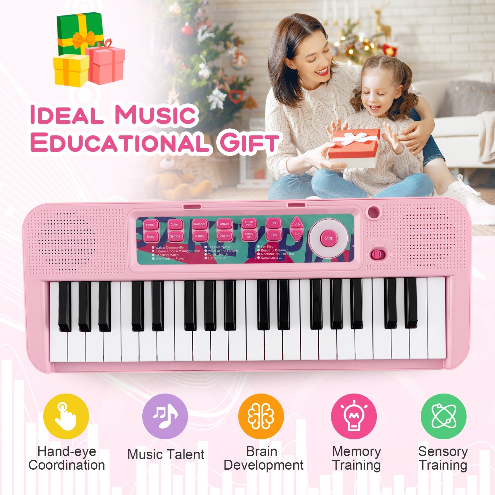 Kids Piano Keyboard 37-Key Kids Toy Keyboard Piano with Microphone for 3+ Kids, Pink Pianos & Keyboards at Gallery Canada