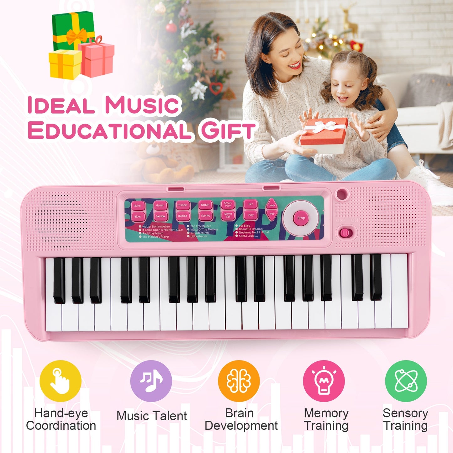 Kids Piano Keyboard 37-Key Kids Toy Keyboard Piano with Microphone for 3+ Kids, Pink Pianos & Keyboards at Gallery Canada