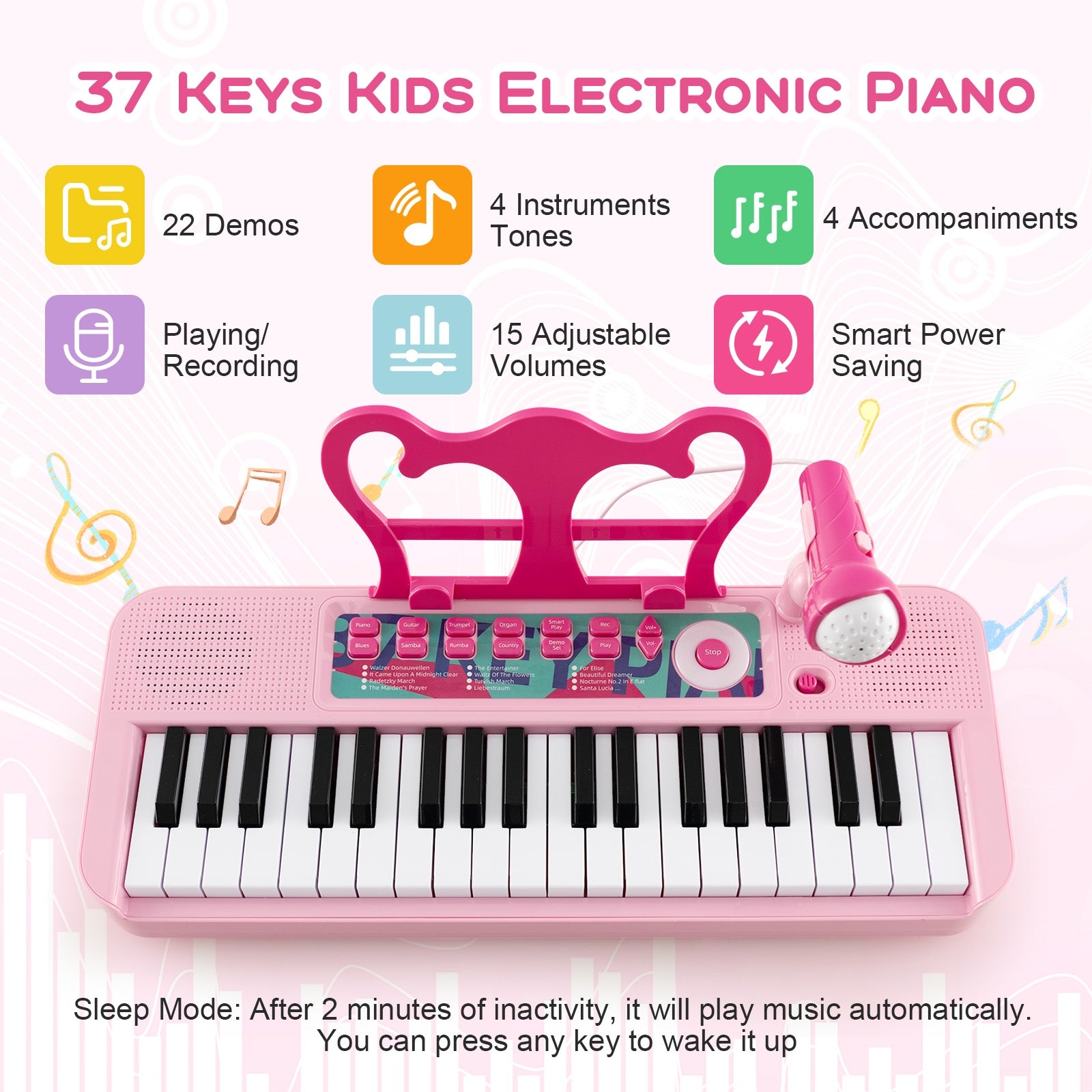 Kids Piano Keyboard 37-Key Kids Toy Keyboard Piano with Microphone for 3+ Kids, Pink Pianos & Keyboards at Gallery Canada