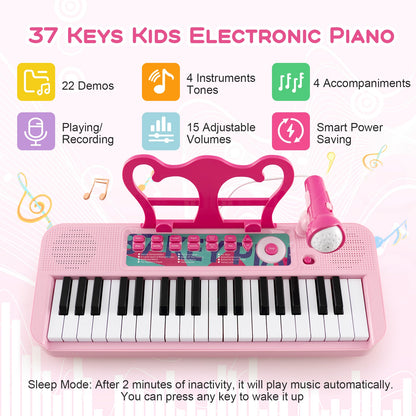 Kids Piano Keyboard 37-Key Kids Toy Keyboard Piano with Microphone for 3+ Kids, Pink Pianos & Keyboards at Gallery Canada