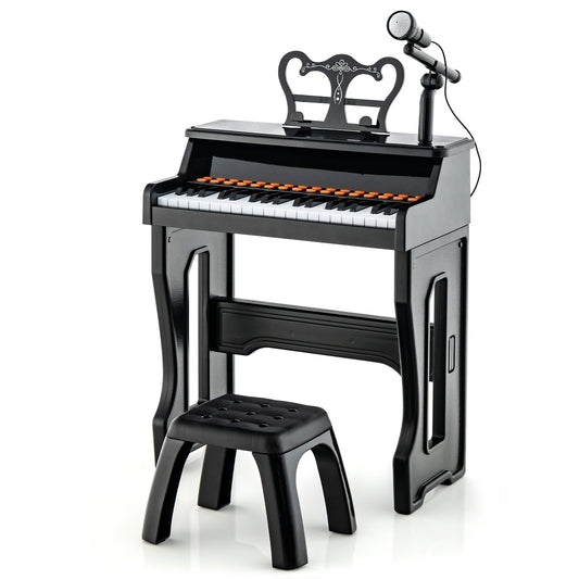 37 Keys Music Piano with Microphone Kids Piano Keyboard with Detachable Music Stand, Black - Gallery Canada