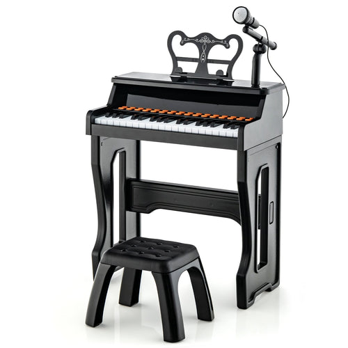 37 Keys Piano Keyboard With Microphone, Detachable Music Stand, Black