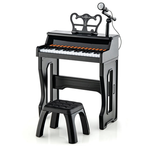 37 Keys Piano Keyboard With Microphone, Detachable Music Stand, Black