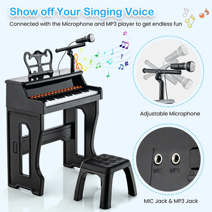 37 Keys Piano Keyboard With Microphone, Detachable Music Stand, Black Pianos & Keyboards at Gallery Canada