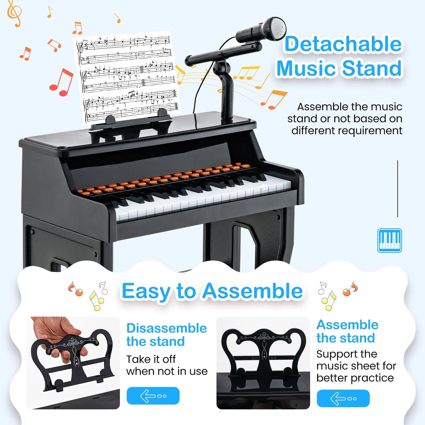 37 Keys Piano Keyboard With Microphone, Detachable Music Stand, Black Pianos & Keyboards at Gallery Canada