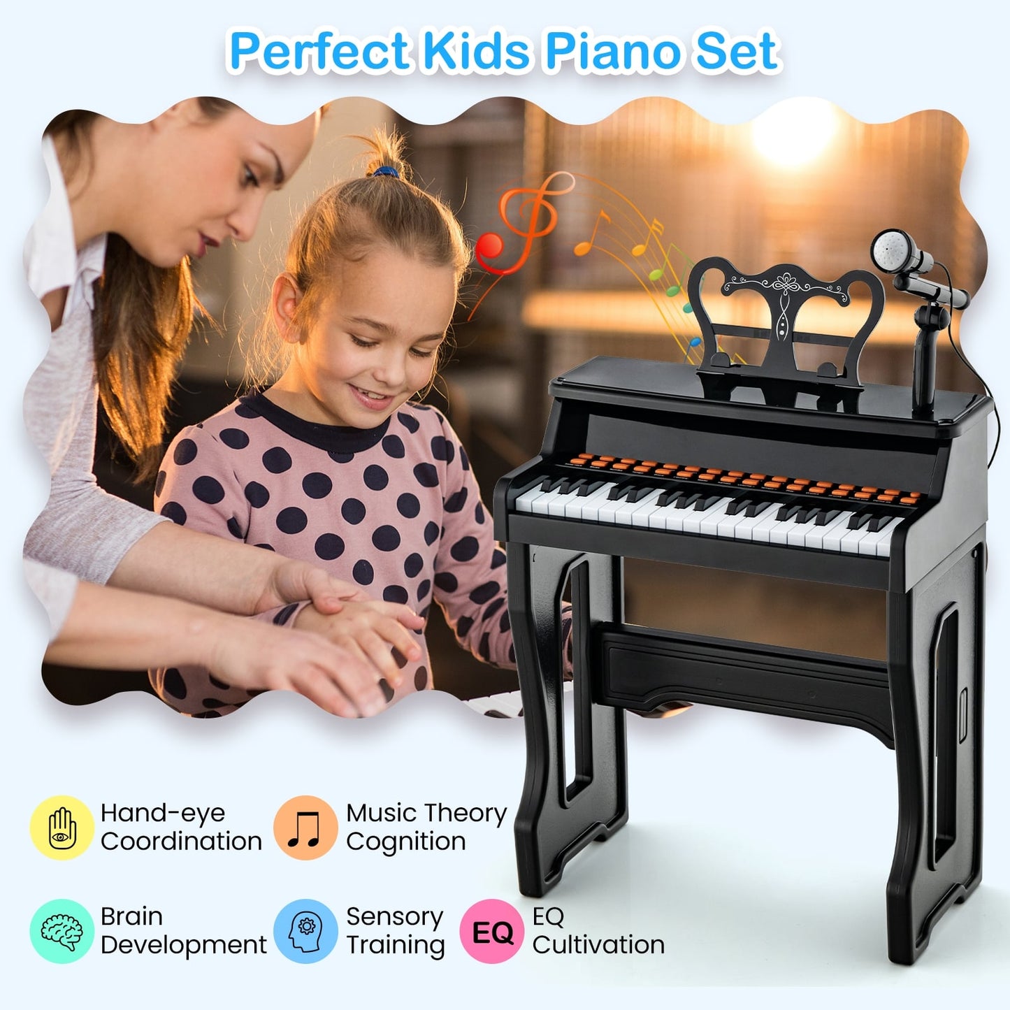 37 Keys Piano Keyboard With Microphone, Detachable Music Stand, Black Pianos & Keyboards at Gallery Canada