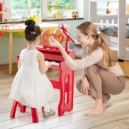 37 Keys Music Piano with Microphone Kids Piano Keyboard with Detachable Music Stand, Red - Gallery Canada