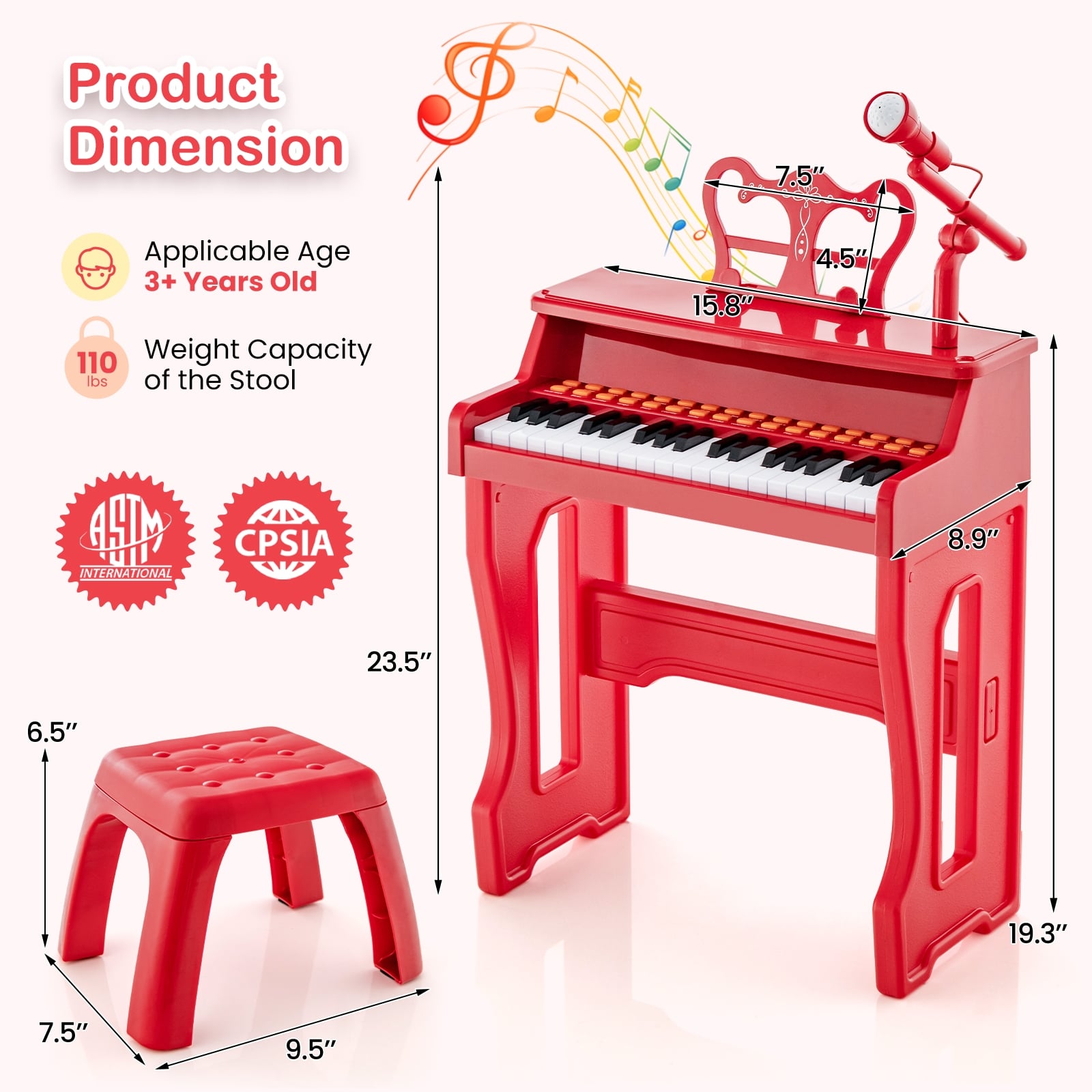 37 Keys Kids Piano Keyboard With Microphone, Red Pianos & Keyboards at Gallery Canada