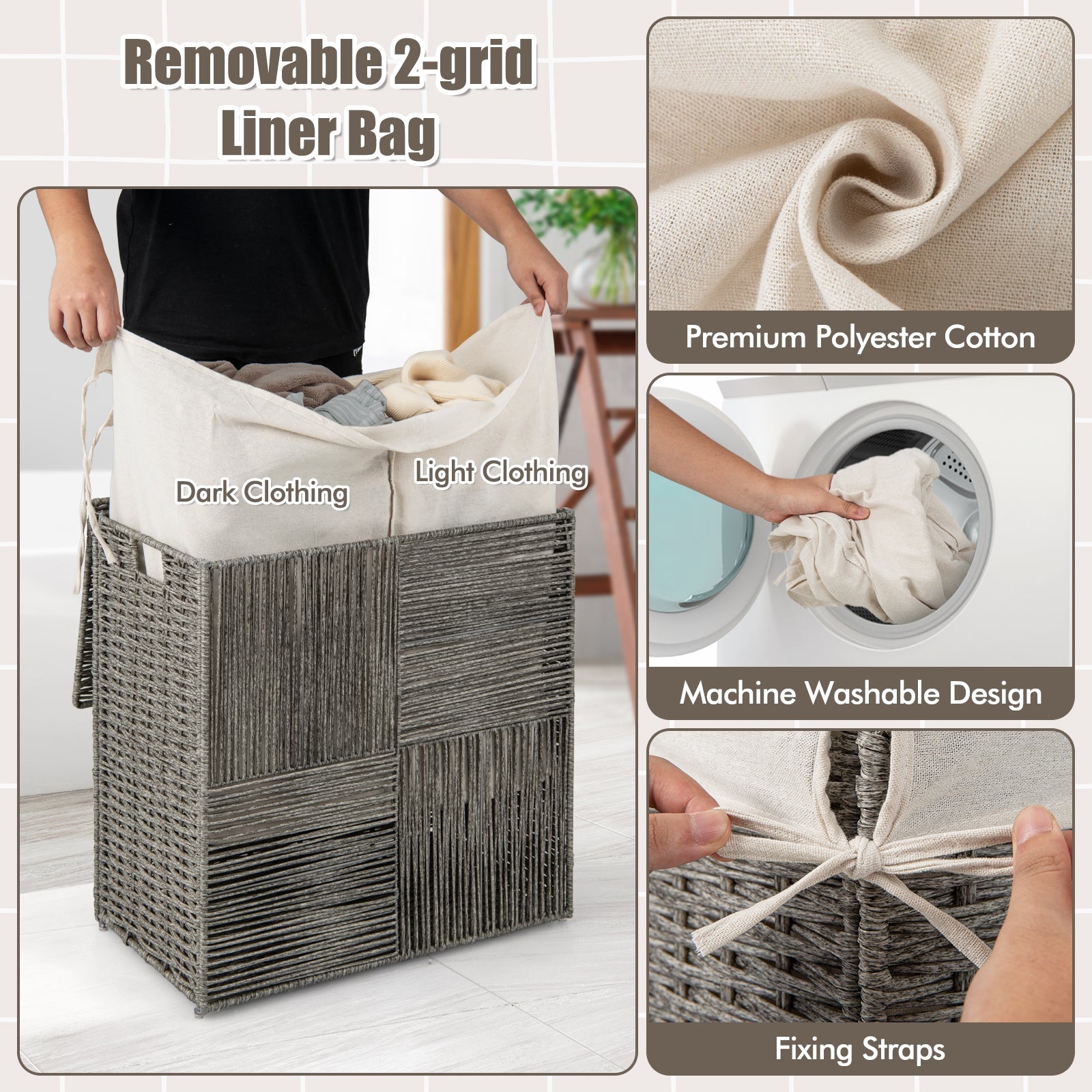 29 Gallons Laundry Hamper, Removable Liner Bag, Gray Laundry Baskets at Gallery Canada