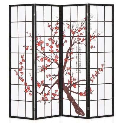6 Feet Folding Privacy Screen, Plum Blossom Design, White Room Dividers at Gallery Canada