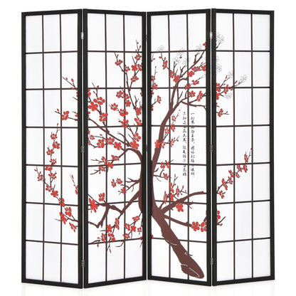 6 Feet Folding Decorative Oriental Privacy Screen with Plum Blossom Design, White Room Dividers at Gallery Canada