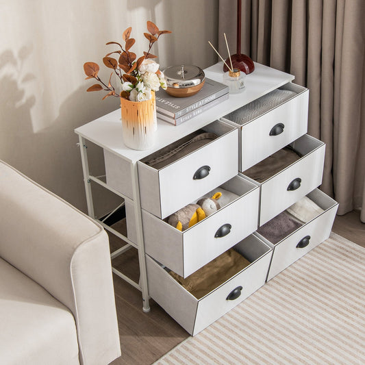 6 Fabric Drawers Storage Chest with Wooden Top, White - Gallery Canada