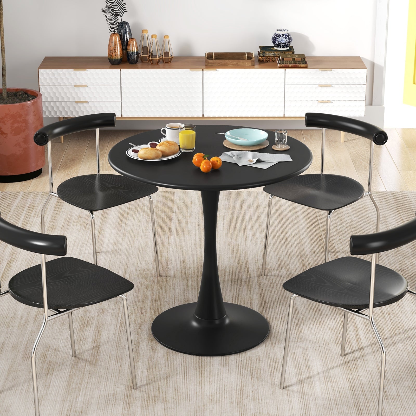31.5 Inch Round Dining Table with Anti-Slip PP Ring, Black Bar Tables at Gallery Canada