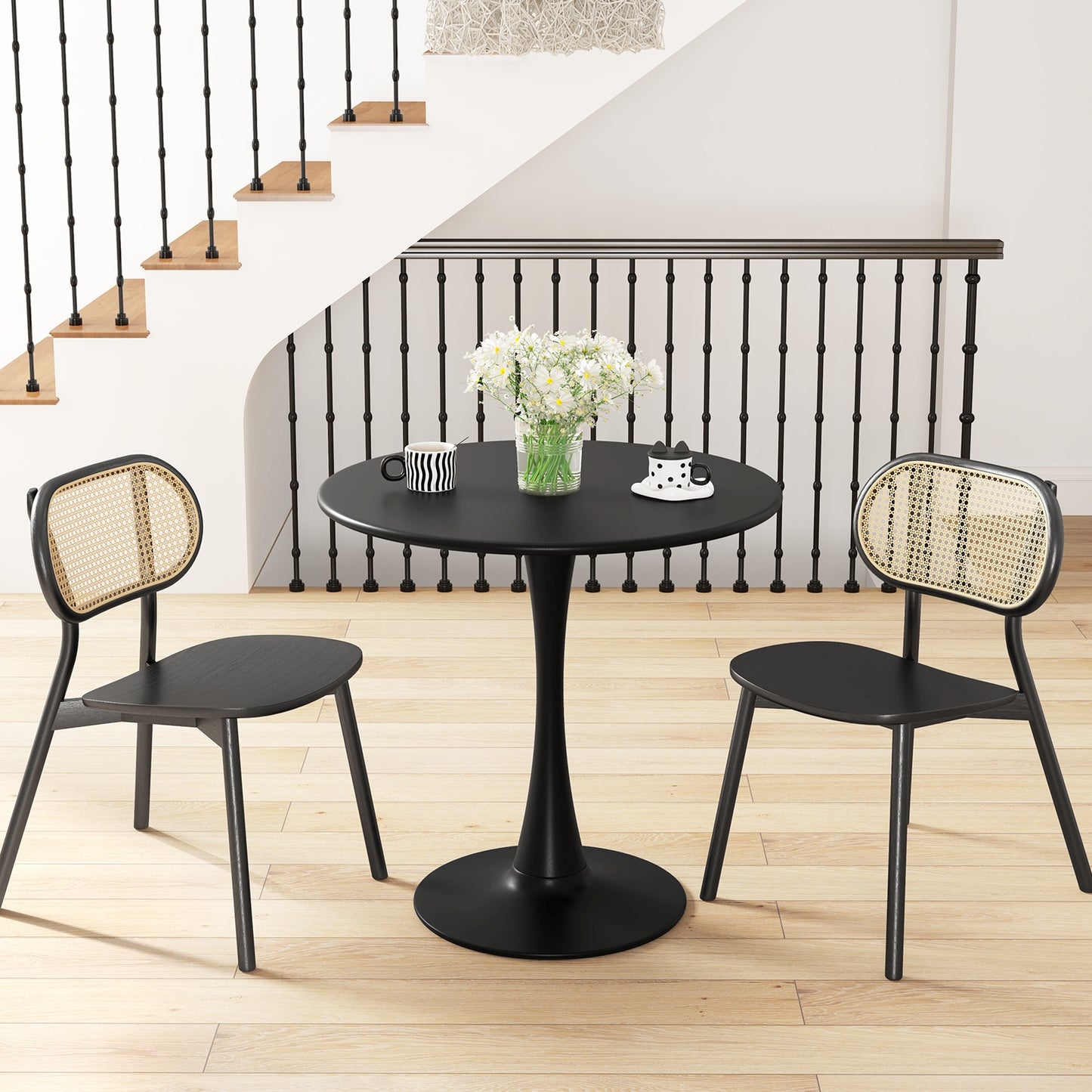 31.5 Inch Round Dining Table with Anti-Slip PP Ring, Black Bar Tables at Gallery Canada