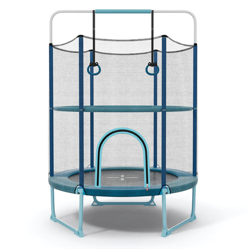 60 Inch Trampoline With Gymnastic Bar And Rings, Blue