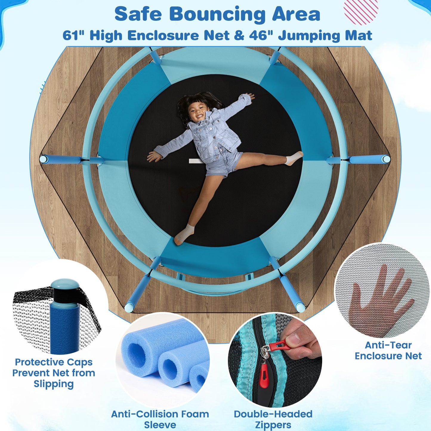 60 Inch Trampoline with Gymnastic Bar and Rings for Kids, Blue Trampolines at Gallery Canada