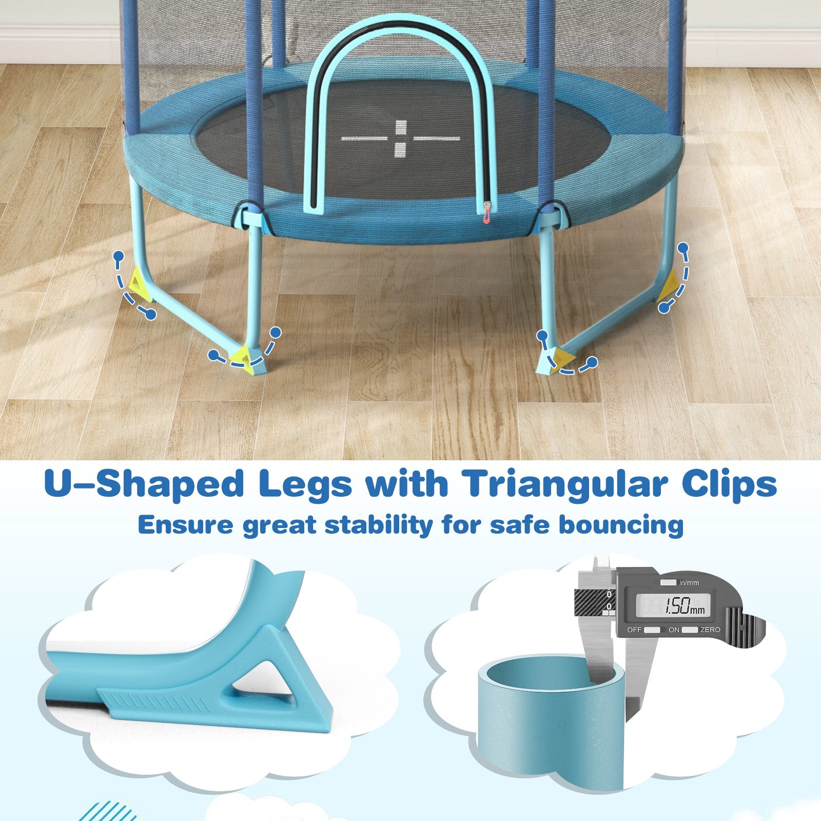 60 Inch Trampoline with Gymnastic Bar and Rings for Kids, Blue Trampolines at Gallery Canada