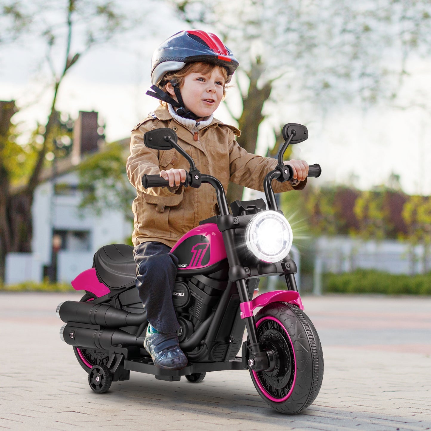 Kids Electric Motorcycle with Training Wheels and LED Headlights, Pink Powered Ride On Toys at Gallery Canada