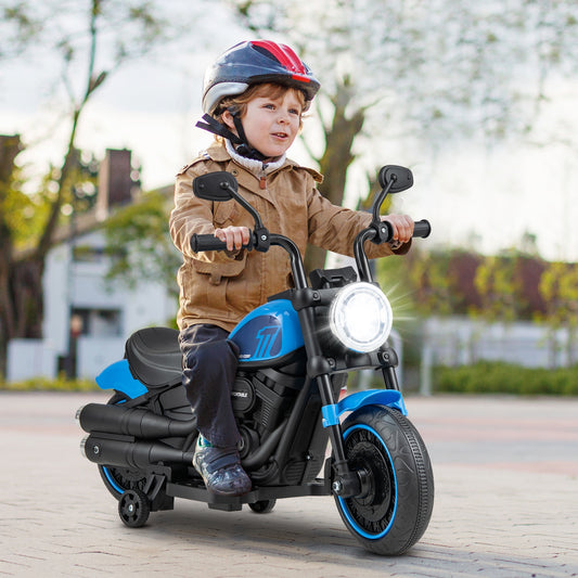 Kids Electric Motorcycle with Training Wheels and LED Headlights, Blue Powered Ride On Toys Blue at Gallery Canada