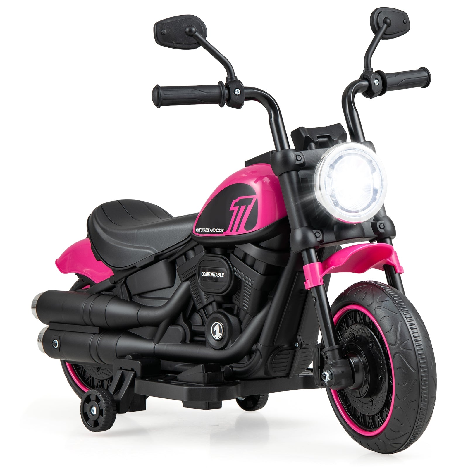 Kids Electric Motorcycle with Training Wheels and LED Headlights, Pink Powered Ride On Toys at Gallery Canada