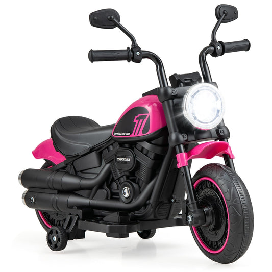 Kids Electric Motorcycle with Training Wheels and LED Headlights, Pink - Gallery Canada