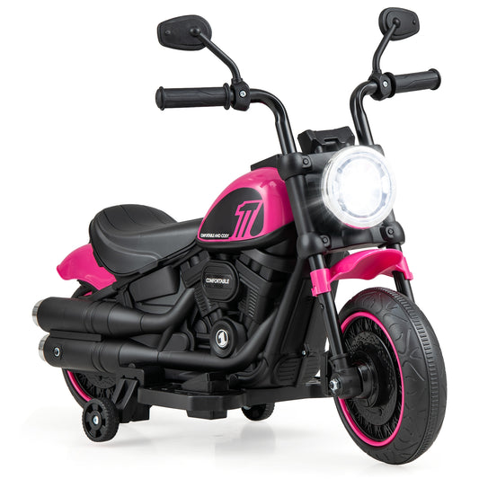 Kids Electric Motorcycle with Training Wheels and LED Headlights, Pink Powered Ride On Toys Pink at Gallery Canada
