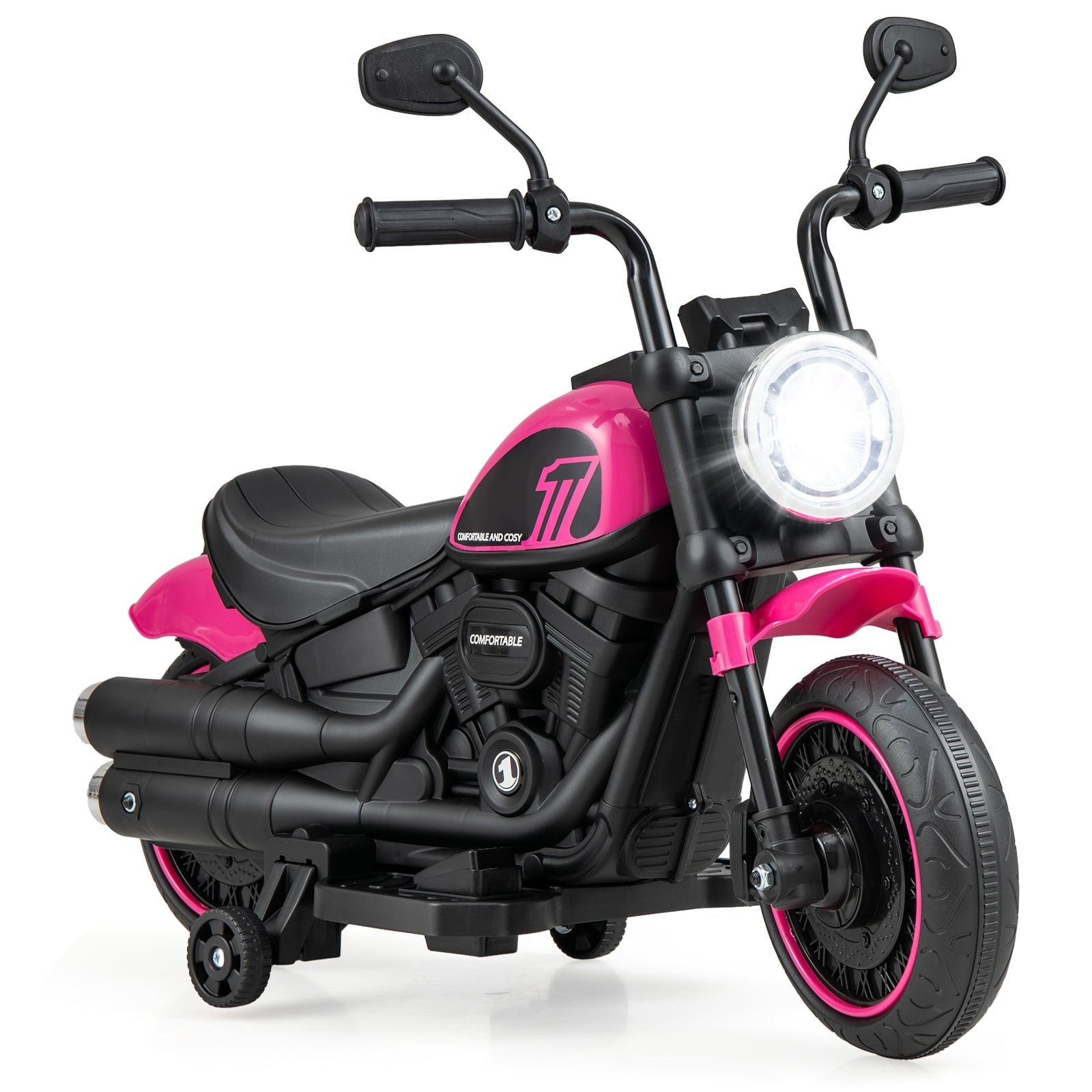 Kids Electric Motorcycle With Training Wheels, LED Headlights, Pink Powered Ride On Toys at Gallery Canada