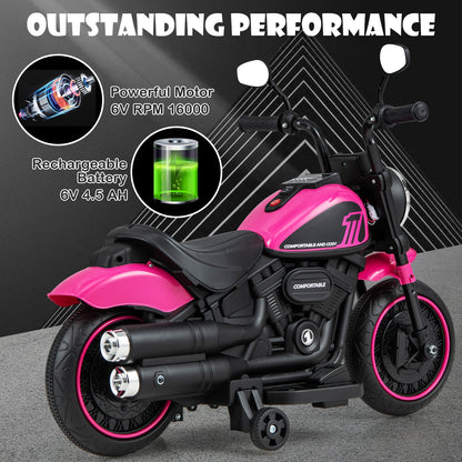 Kids Electric Motorcycle with Training Wheels and LED Headlights, Pink Powered Ride On Toys at Gallery Canada