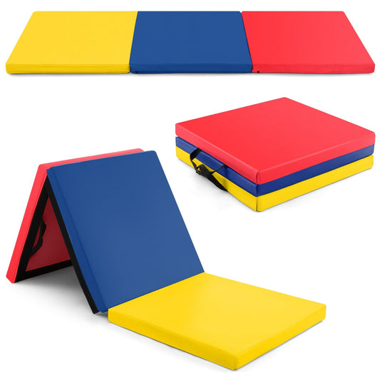 6 x 2 FT Tri-Fold Gym Mat with Handles and Removable Zippered Cover, Multicolor