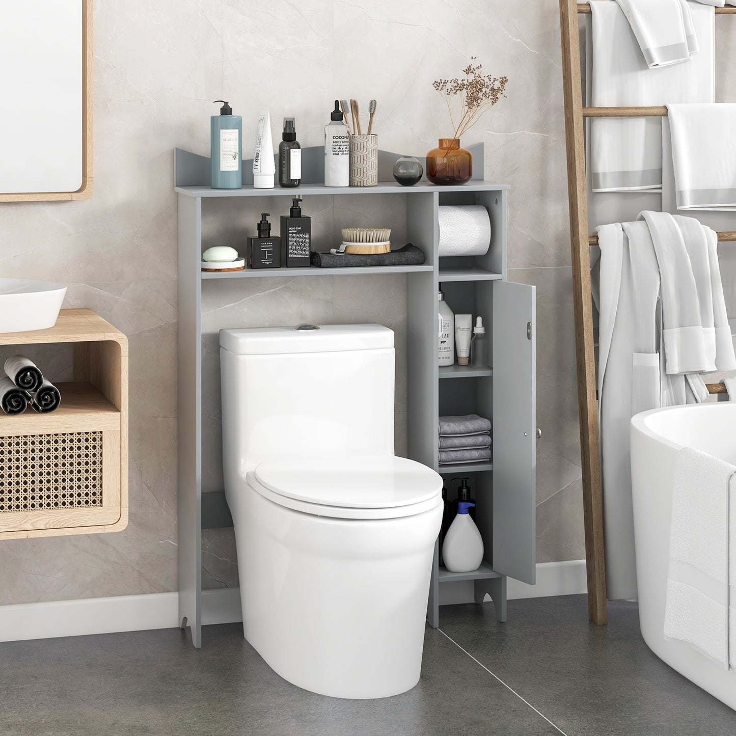 Over The Toilet Storage Cabinet, Toilet Paper Holder, Gray Bathroom Etagere at Gallery Canada