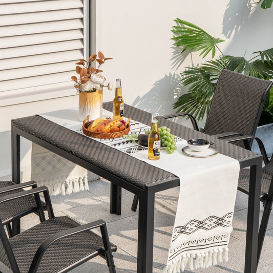 48 Inch Wicker Dining Table Patio Rectangular Rattan Table, Black - Gallery Canada