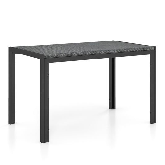 48 Inch Wicker Dining Table Patio Rectangular Rattan Table, Black