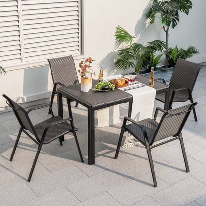 48 Inch Wicker Dining Table Patio Rectangular Rattan Table, Black