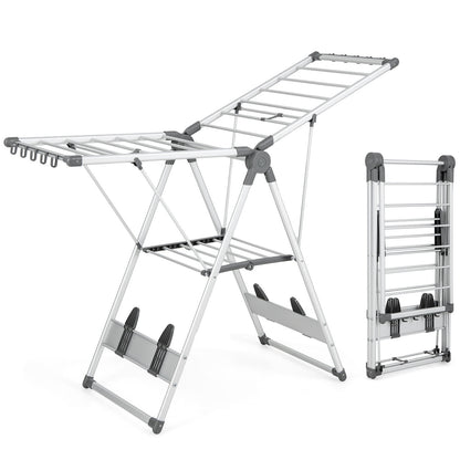 2-Layer Folding Clothes Drying Rack with 5-Level Adjustable Height, Silver Drying Racks at Gallery Canada