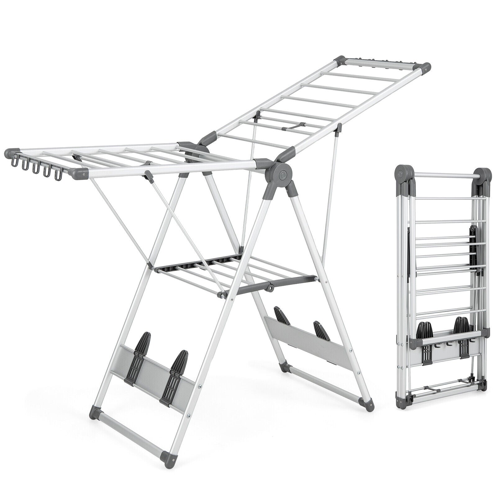 2-Layer Folding Drying Rack, 5-Level Adjustable Height, Silver Drying Racks Silver at Gallery Canada