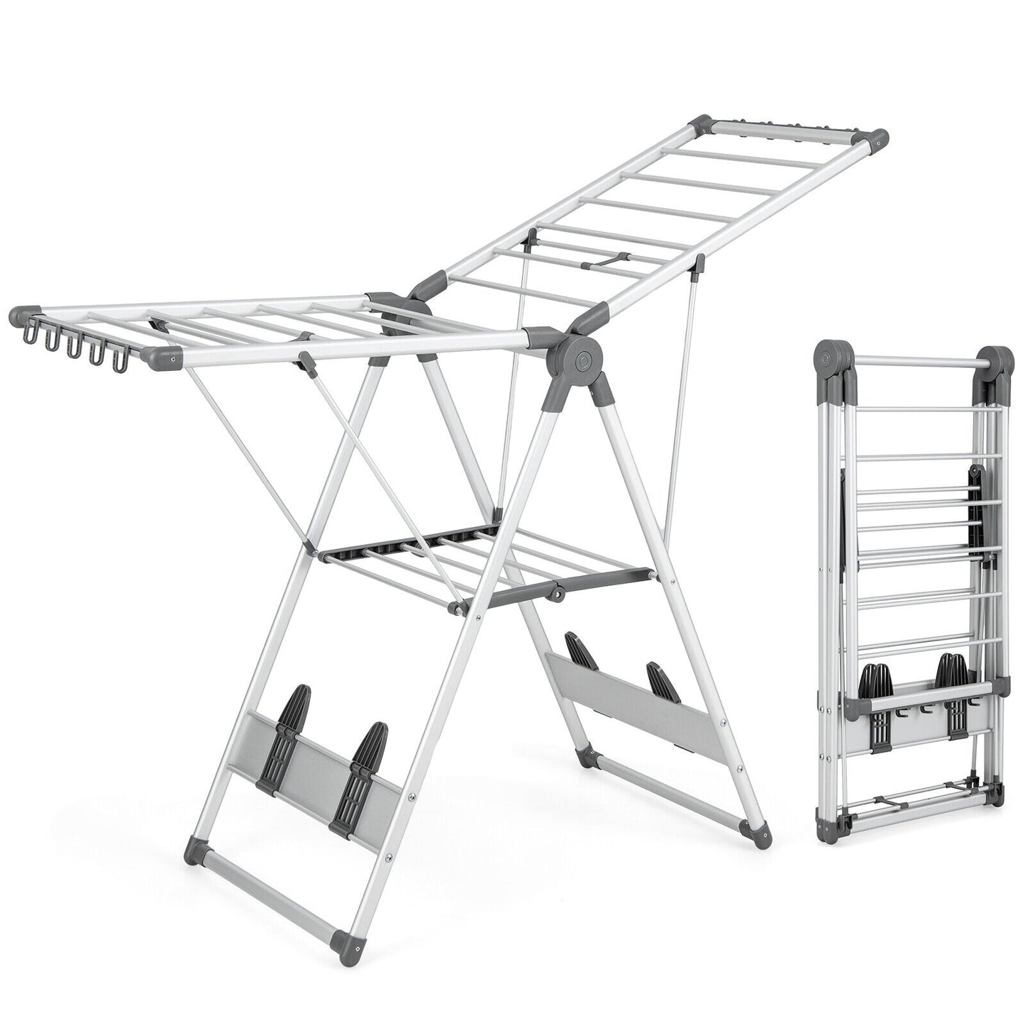 2-Layer Folding Drying Rack, 5-Level Adjustable Height, Silver Drying Racks Silver at Gallery Canada