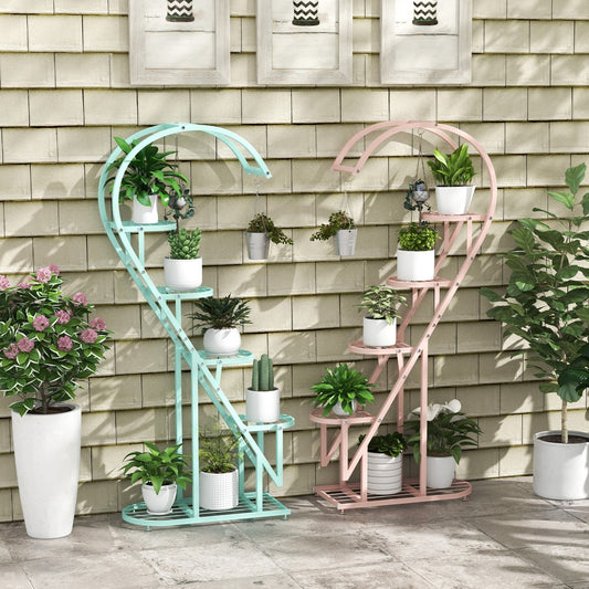 5 Tier Metal Plant Stand with Hanging Hook for Multiple Plants, Pink & Blue - Gallery Canada
