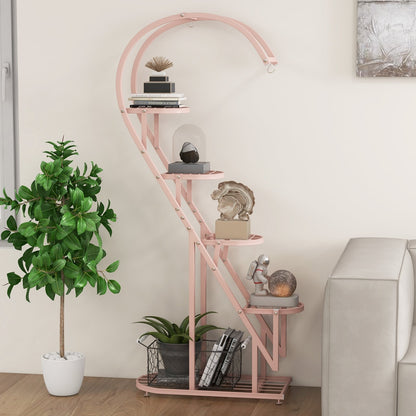 5 Tier Metal Plant Stand with Hanging Hook for Multiple Plants, Pink & Blue