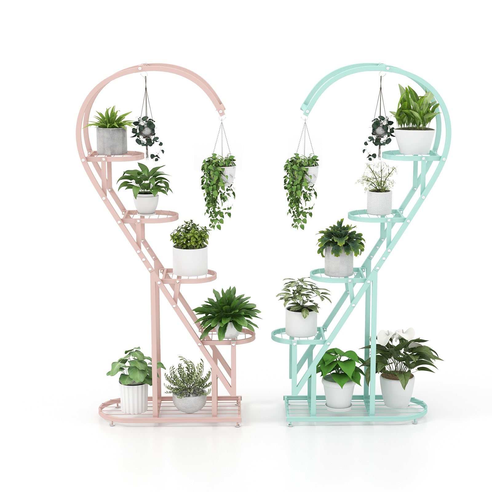 5 Tier Metal Plant Stand With Hanging Hook, Blue, Pink Plant Stands Pink & Blue at Gallery Canada