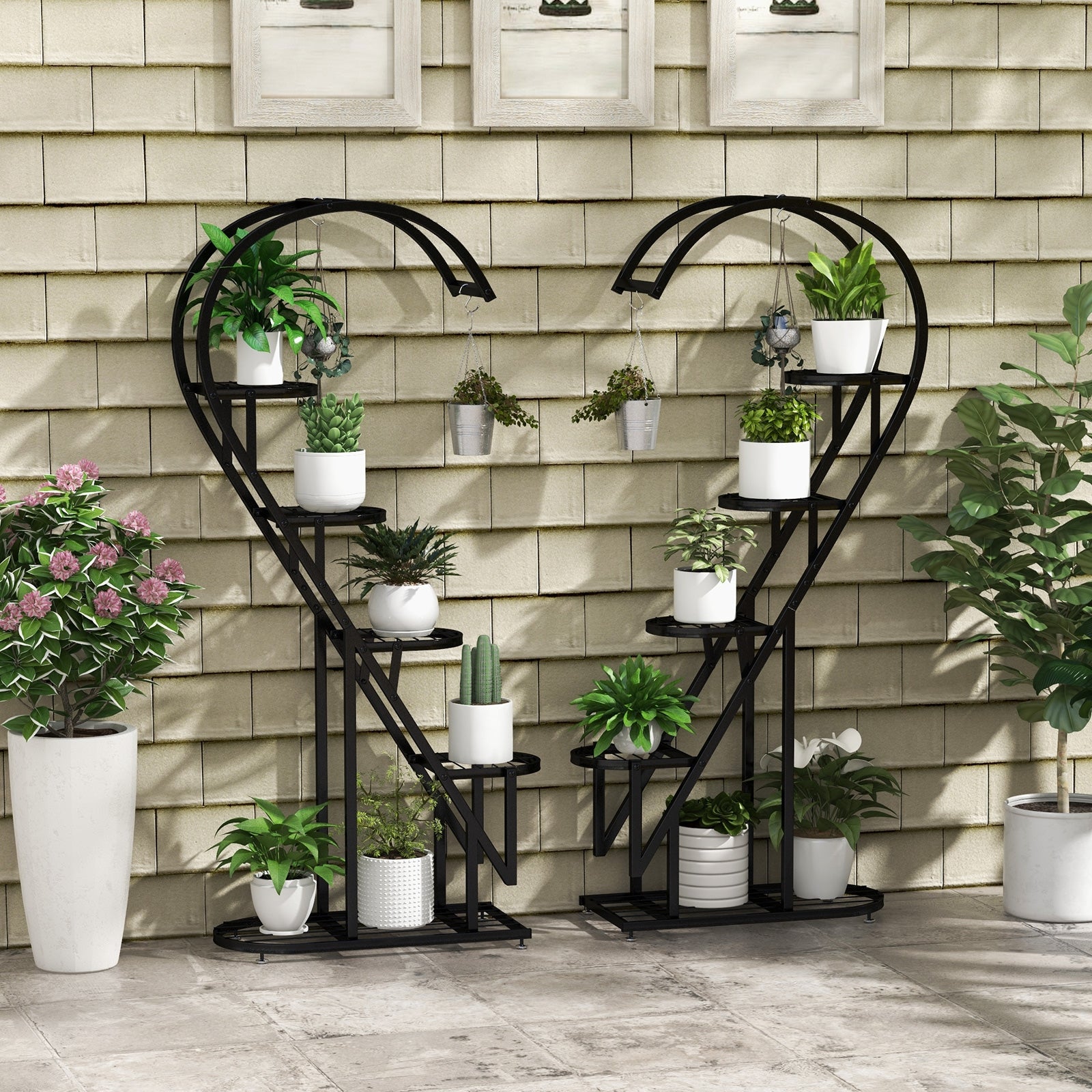 5 Tier Metal Plant Stand with Hanging Hook for Multiple Plants, Black Plant Stands at Gallery Canada