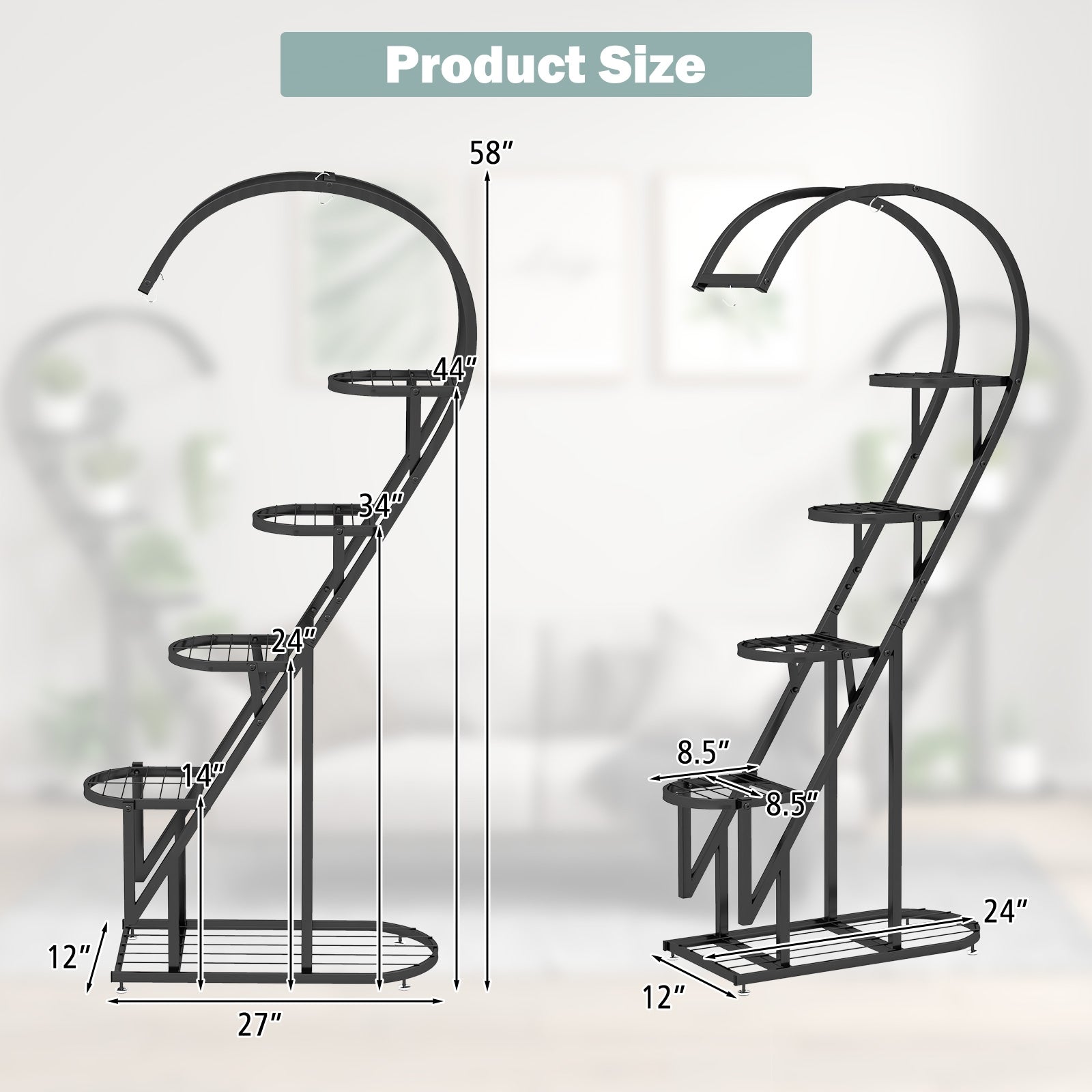 5 Tier Metal Plant Stand with Hanging Hook for Multiple Plants, Black Plant Stands at Gallery Canada