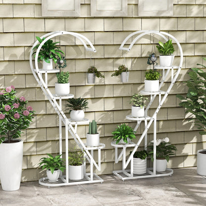 5 Tier Metal Plant Stand with Hanging Hook for Multiple Plants, White