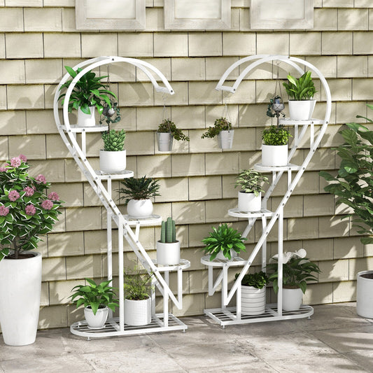 5 Tier Metal Plant Stand with Hanging Hook for Multiple Plants, White - Gallery Canada