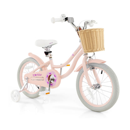 16-Inch Kids Bike with Training Wheels and Adjustable Handlebar Seat, Pink Kids Bike Pink at Gallery Canada